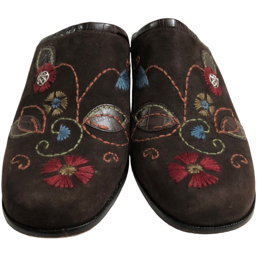 Brighton Fiona Brown Embroidered Slip On Mules 8 EUC - Picture 7 of 8